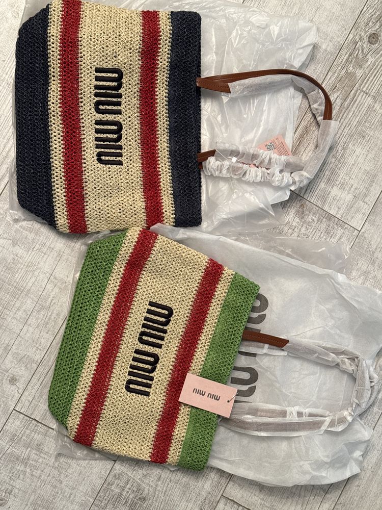 Сумка-Кроше Miu miu crochet bag солома та шкіра в кольорах 2025 тренд