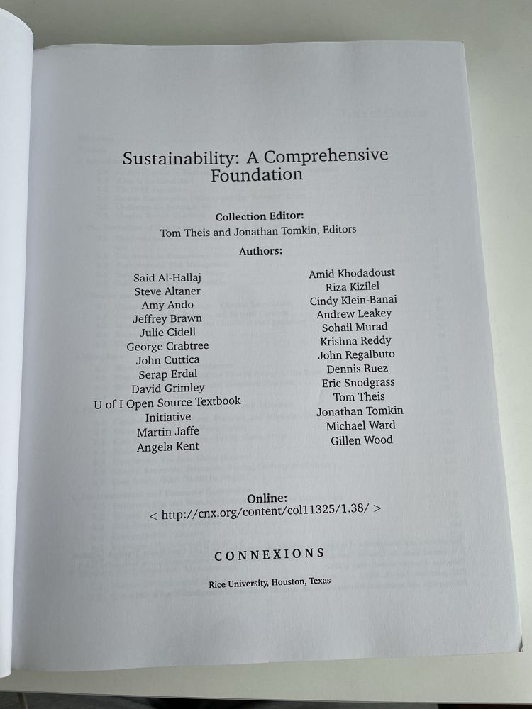 Sustainability:A Comprehensive Foundation, Tom Theis, Jonathan Tomkin