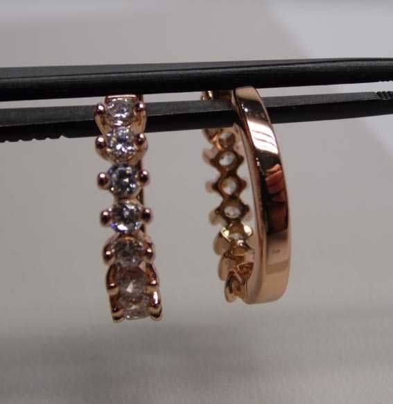 Kolczyki koła z cyrkoniami 1,95 cm. 3,9 mm. srebro złocone różowym zło