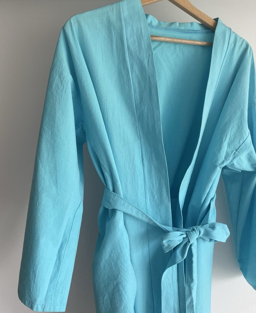 Kimono narzutka sukienka wiązana niebieska wiskoza len Evki Kids xs/s