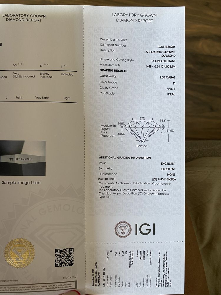 Pierścionek z brylantem laboratoryjnym 1.03ct