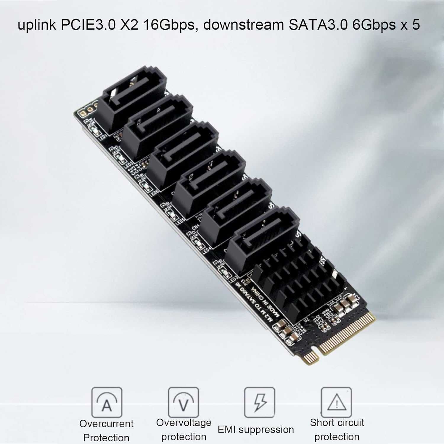 Adaptador M.2 (M Key) para 6x SATA 3.0, chip ASM1166 (novo)