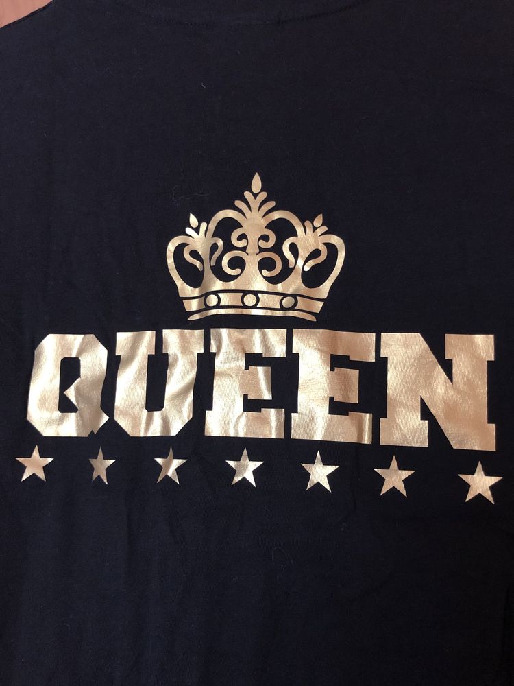 Czarny T-shirt z napisem Queen na plecach Malfini rozmiar S