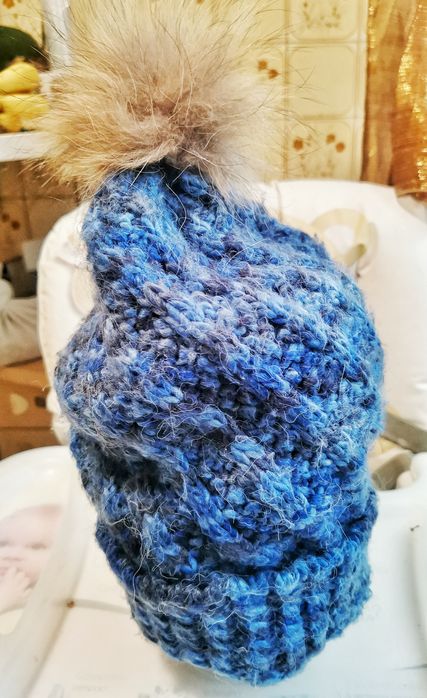 Шапка зима ушанка, кожа/норка. Вязаная двойная