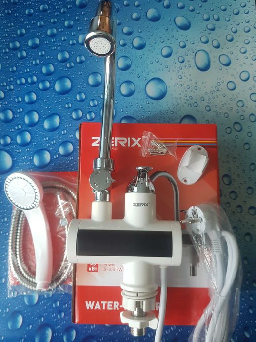 Водонагреватель 3 kW проточный Zerix ELW22 2вида с шлангом и лейкой