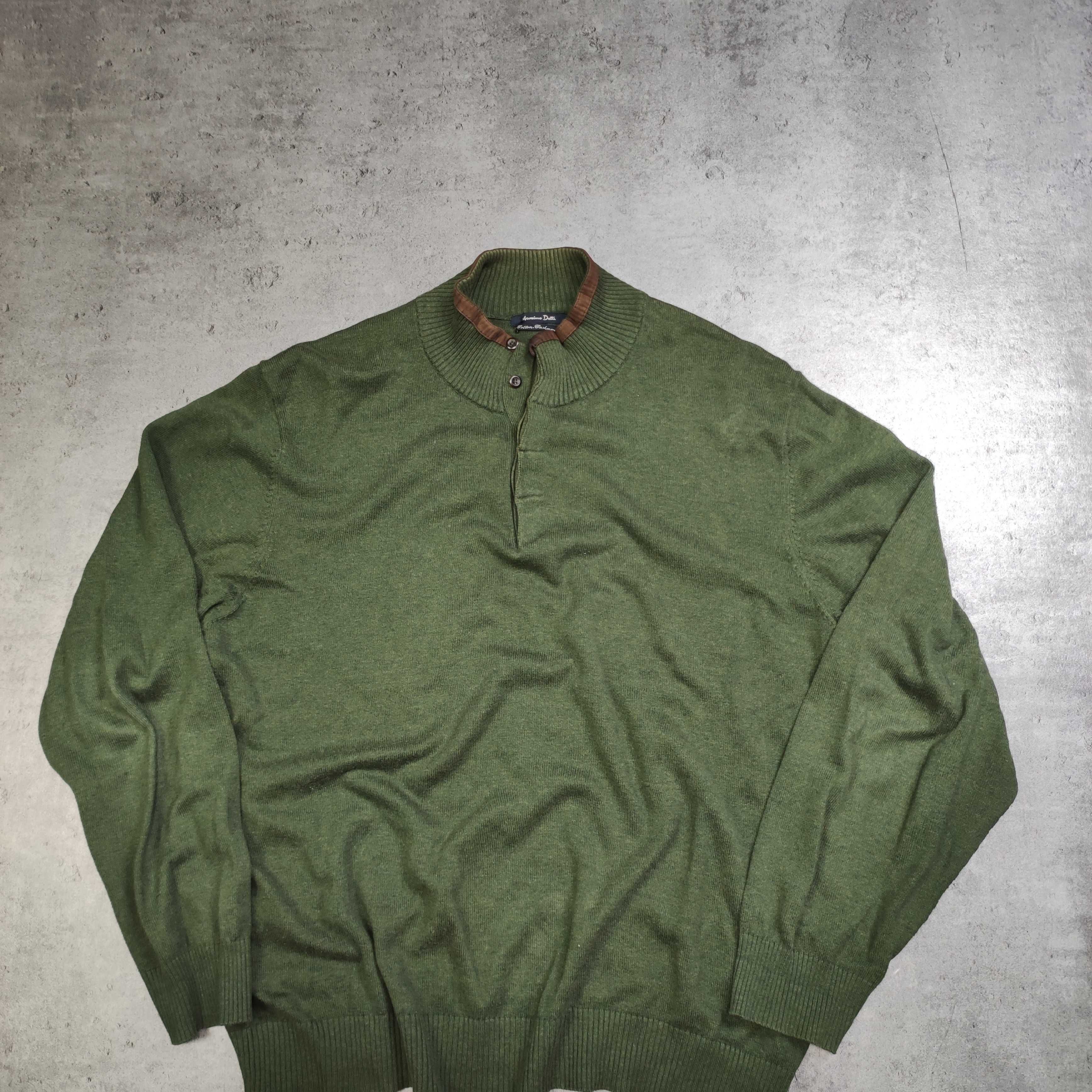 MĘSKI PREMIUM Sweter Stójka Bawełna Oliwkowy Massimo Dutti Kaszmir