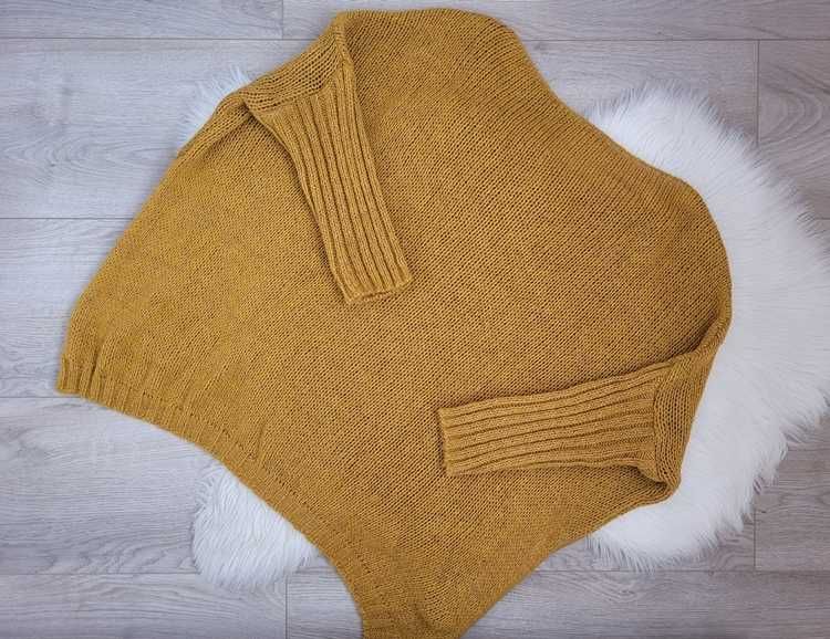 Żółty (musztardowy) sweter / pulower oversize z rozcięciami, XL (42)