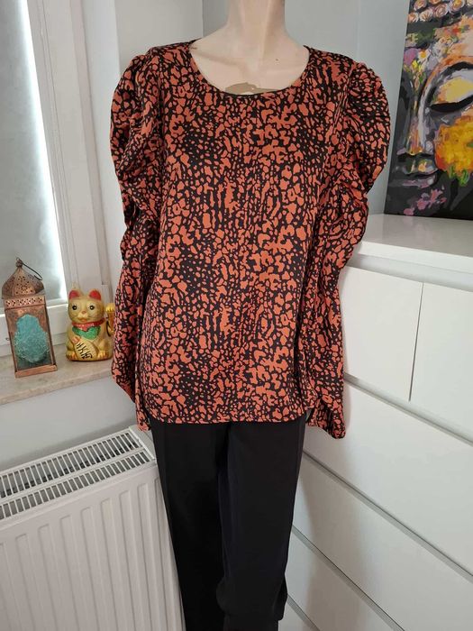 46 terracotta brązowa bluzka z długim rękawem animal print panterka