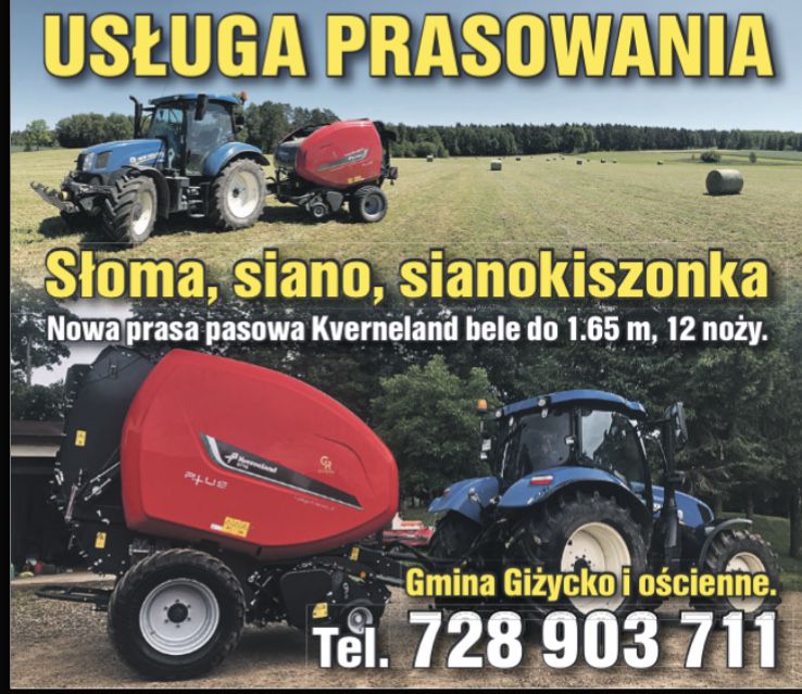 Usługa prasowania. Balotowanie belowanie słoma siano koszonka