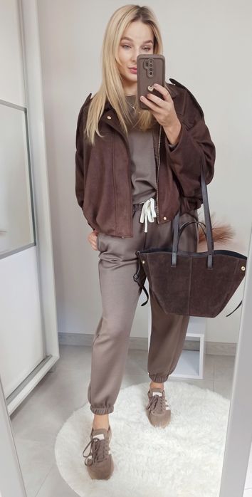 Azara komplet dres bluza spodnie fango brązowy mokka masełko wiskoza