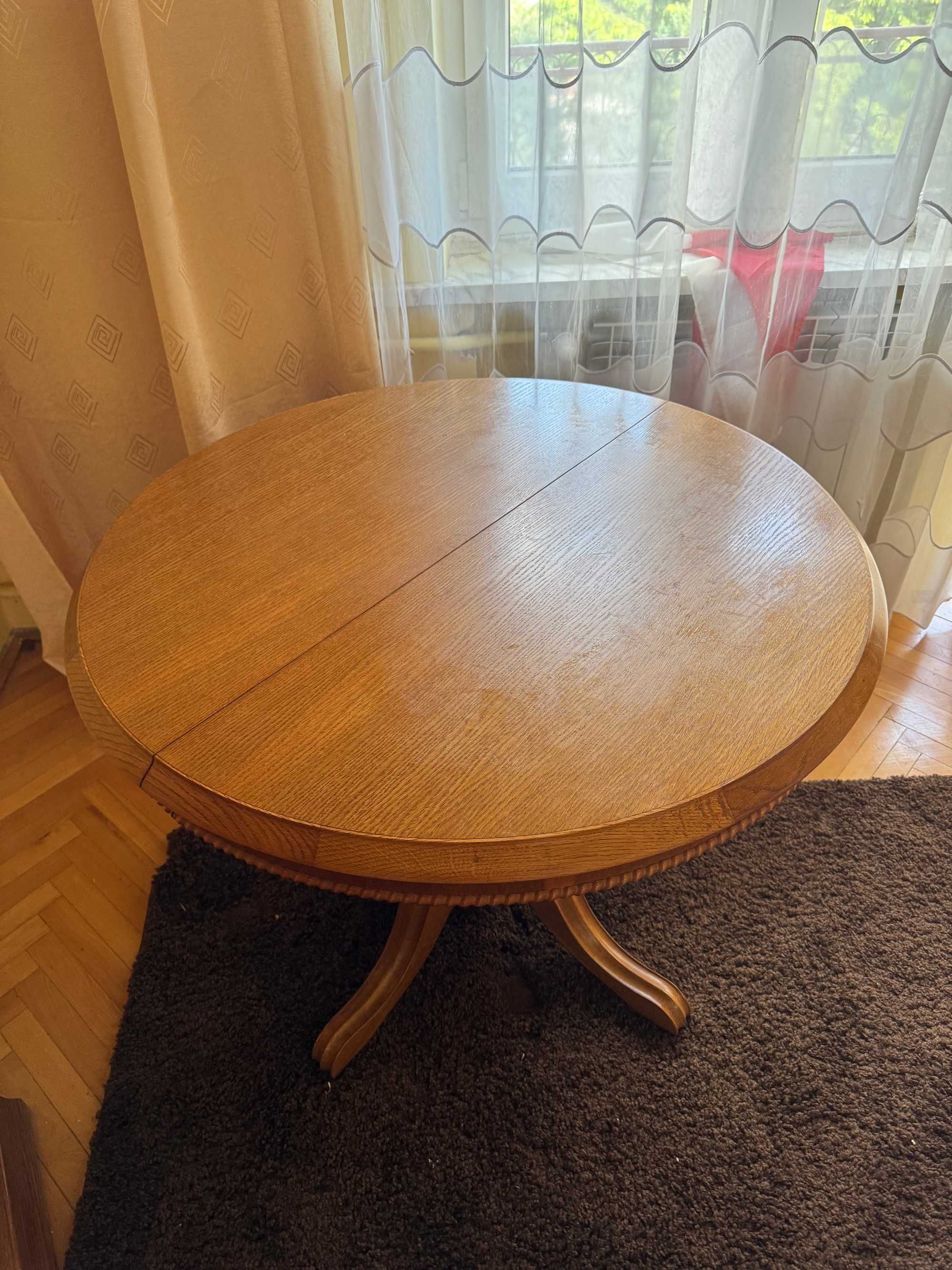 Stół okrągły drewniany + 4 krzesła - komplet jadalniany