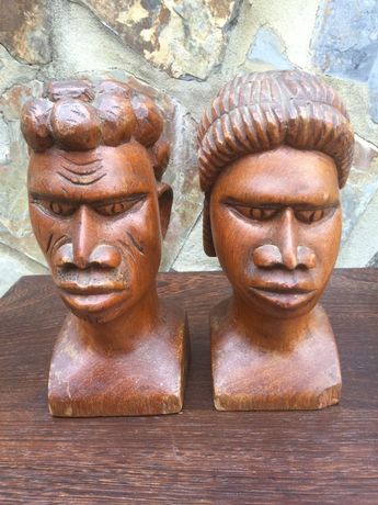 Escultura Bustos Madeira Exótica Tribal Cabinda África Antigos 19 cm