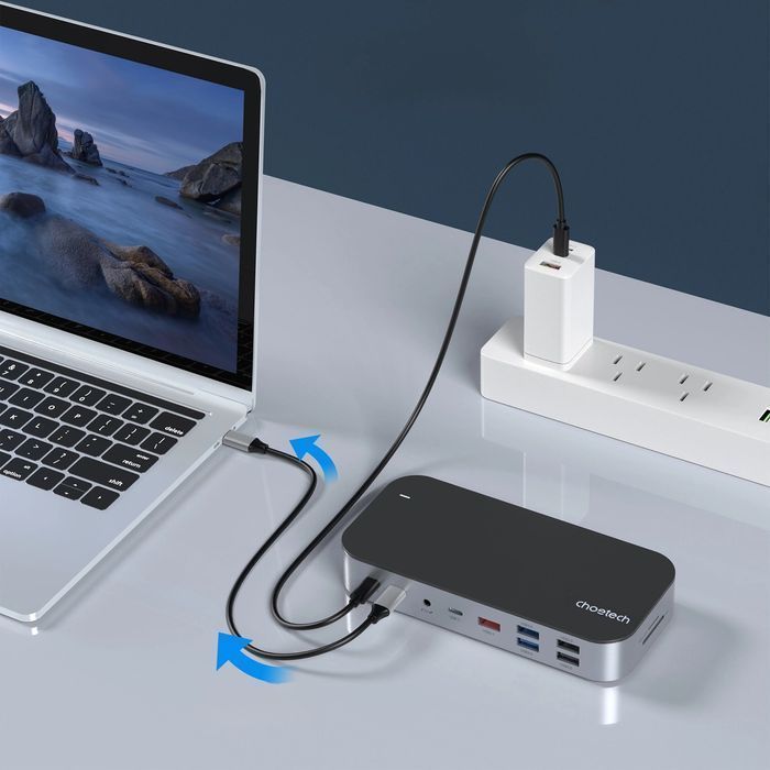 Adapter stacji dokującej Choetech M52 USB-C z wieloma portami - Szary