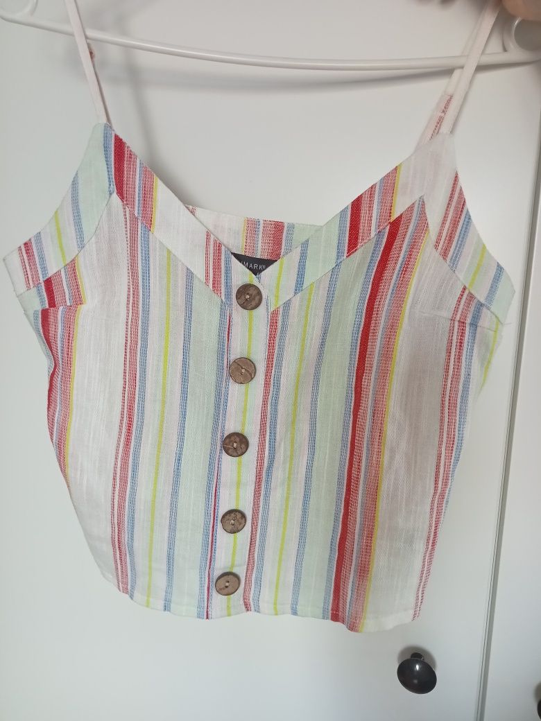 Crop top w kolorowe paseczki na ramiączkach, 36, primark