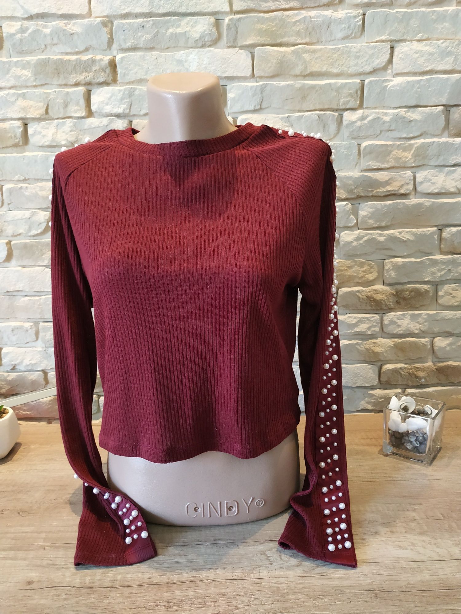 Krótszy sweter sweterek M 38 S 36 crop top bordowy