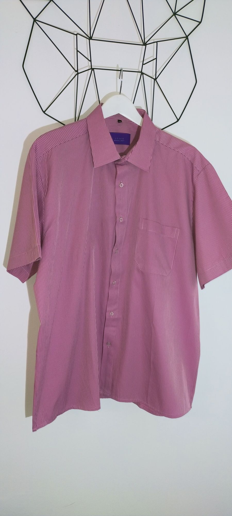 Koszula elegancka wizytowa paski różowa 45 xxxxxl 5xl