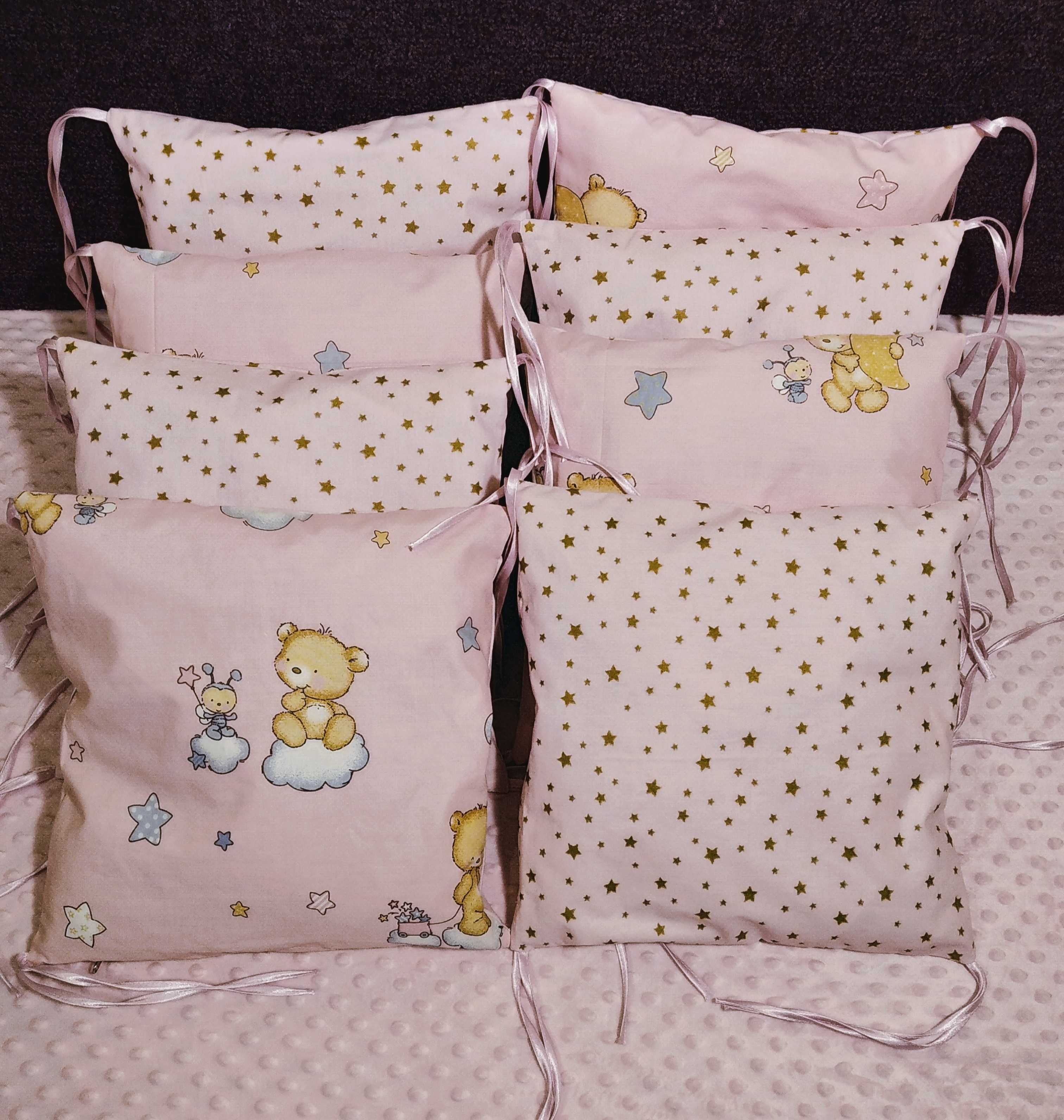 Бортики в колыбель звезды и мишки на  розовом со съемной подушкой 8 шт