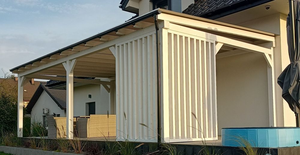 Wiata lub pergola • zadaszenie tarasu • poliwęglan • gont • blachodach