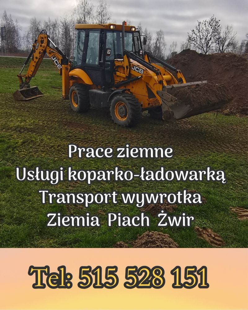 Roboty ziemne, usługi koparko-ładowarką,koparką,wywrotka,wykopy,ziemia