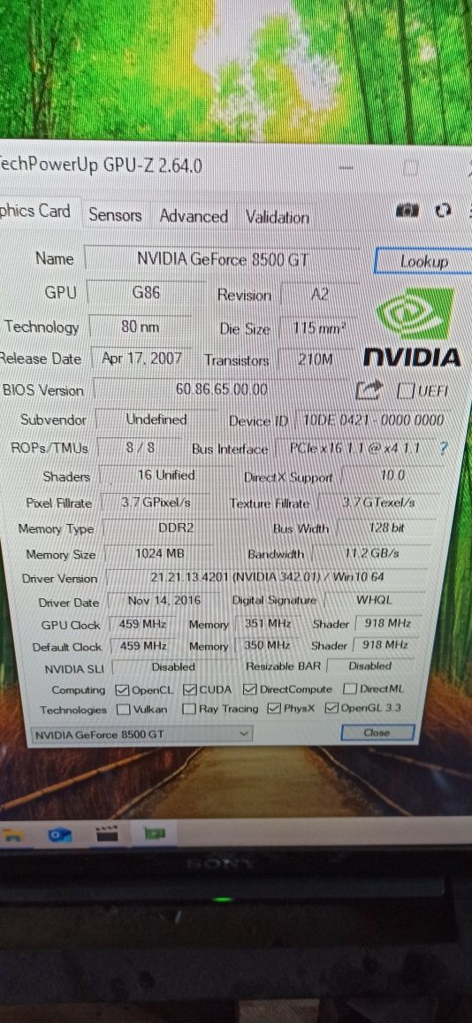 Nvidia GeForce 8500gt 1024MB DDR2