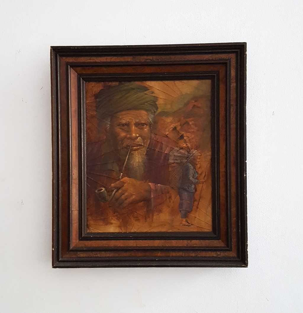 Obraz olejny - Mężczyzna palący opium - sygnowany Suvit