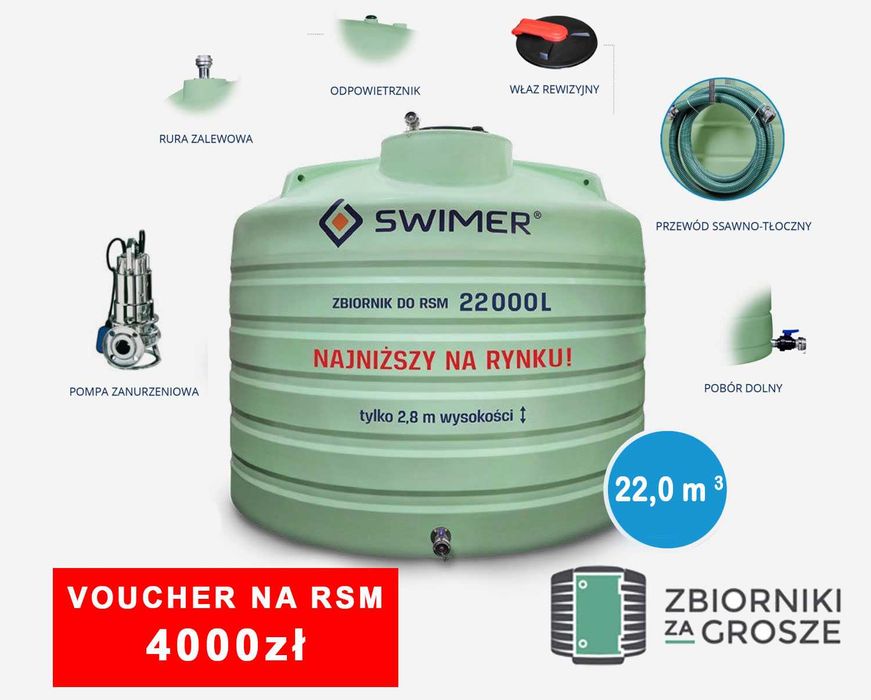 PROMOCJA! SWIMER Zbiornik na RSM 22000l z pompą i wężęm