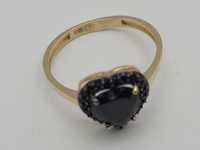 Nowy złoty pierścionek złoto próby 585 czarna cyrkonia serce  R 19