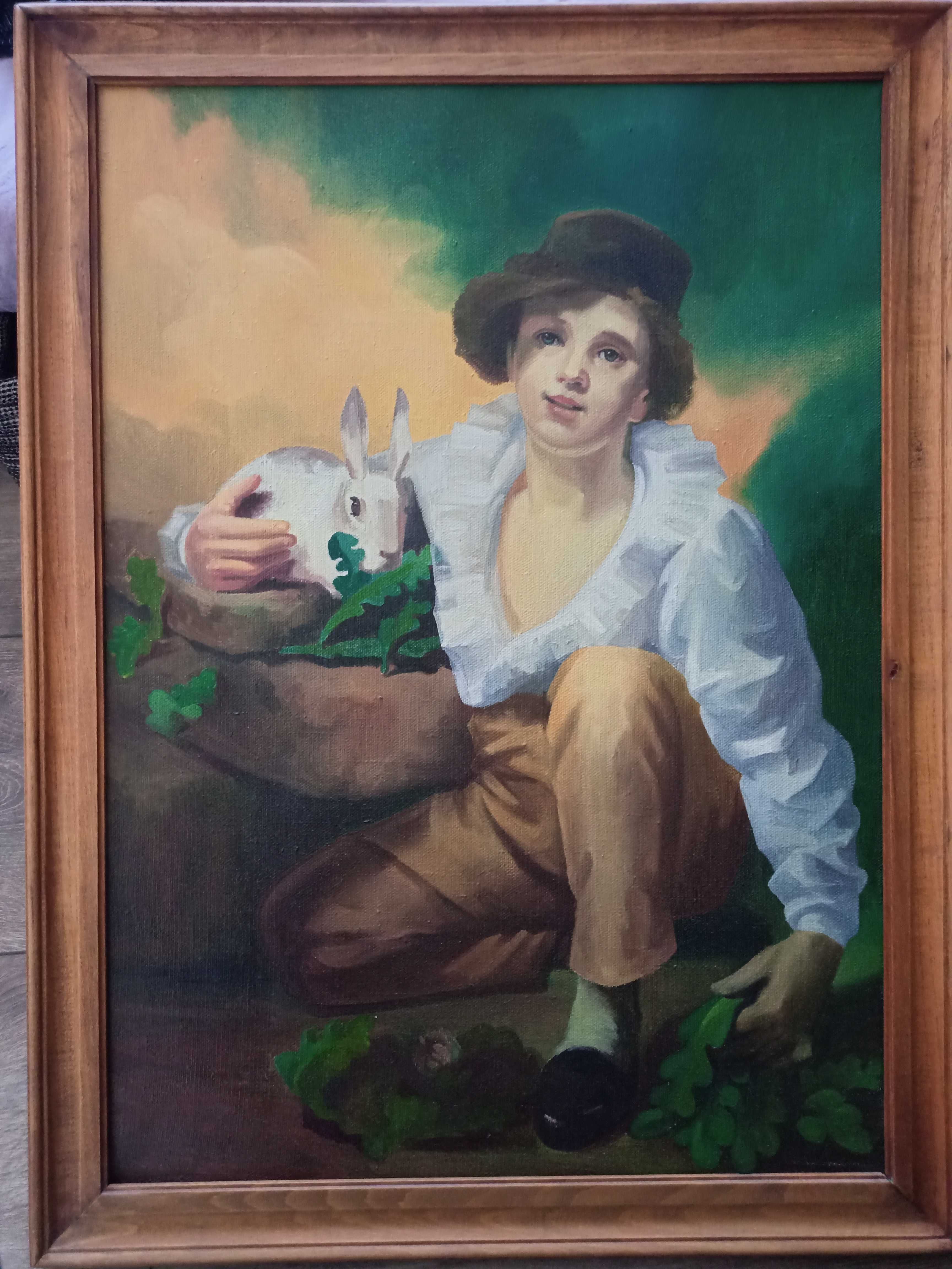 Картина маслом "Мальчик и кролик"