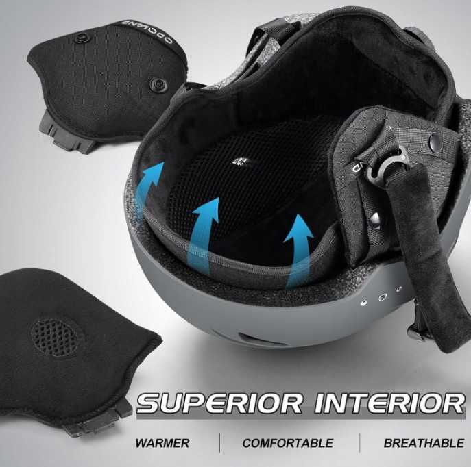 Kask Narciarski z Wizjerem Sportowy Szary ODOLAND 60-61cm Rozmiar L
