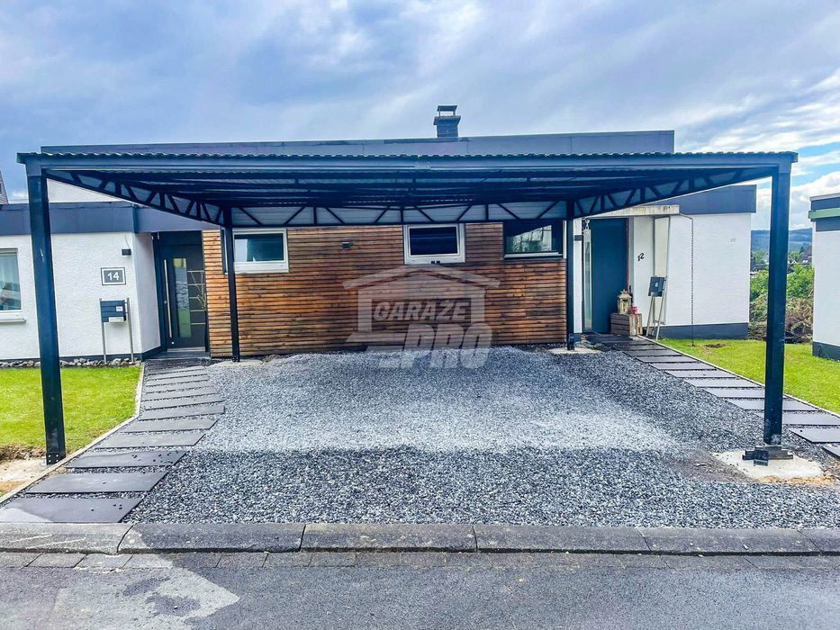 Carport - Wiata samochodowa 6x6m - Antracyt - Dach spad w Przód GP381
