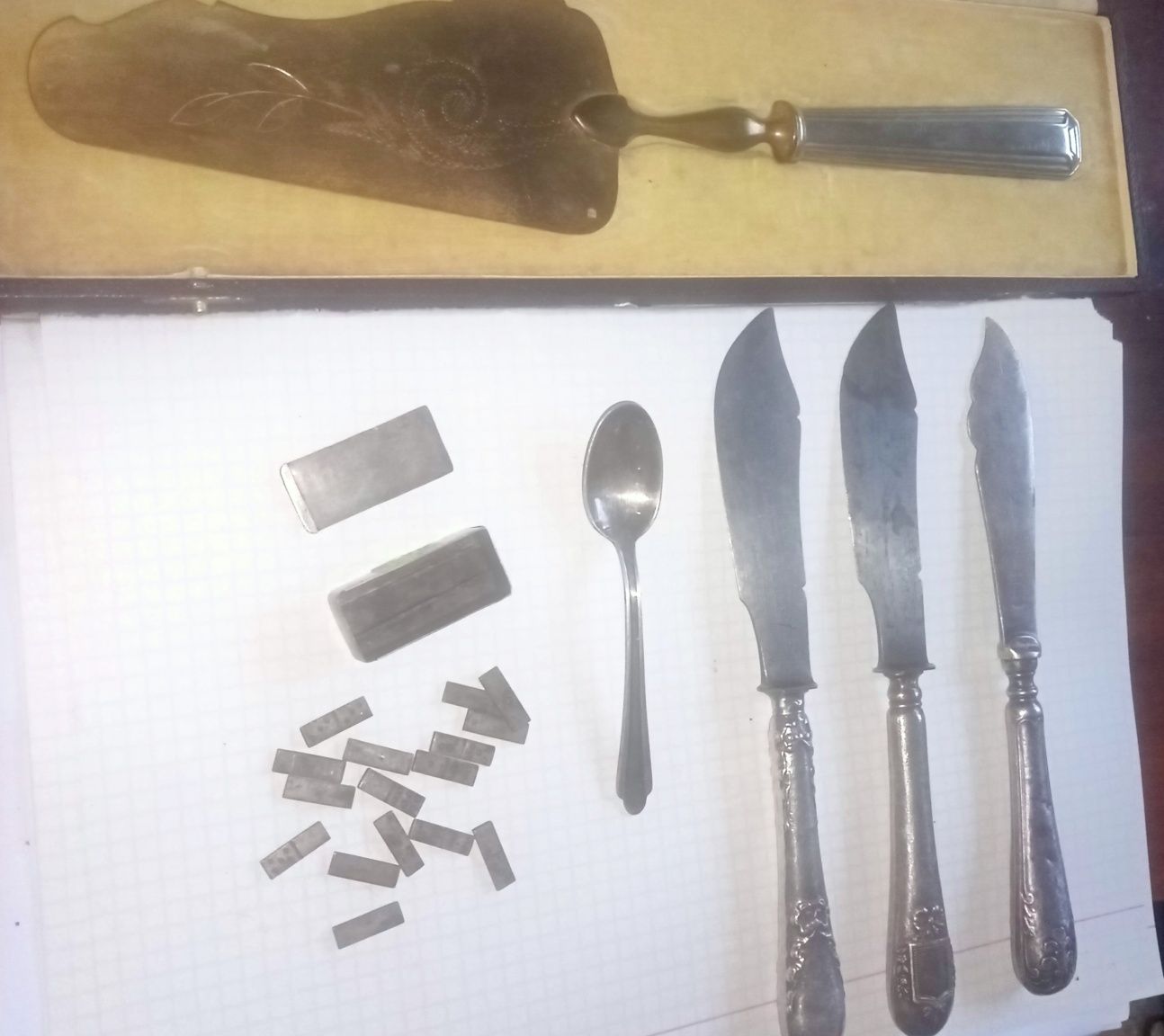 Łopatka do ciast Domino podrożne XVIIIw. Noże Łyżeczka Ag Srebro ANTYK