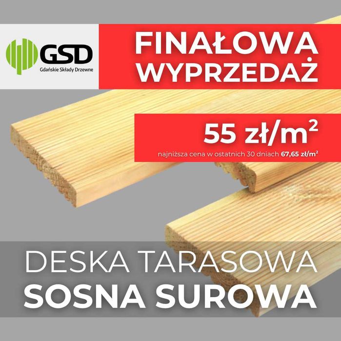 Deska tarasowa SOSNOWA surowa 27x145x4000 mm  PROMOCJA !