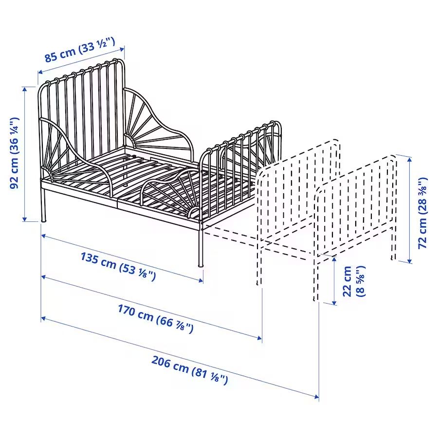 Cama extensível de ferro verde água/azul