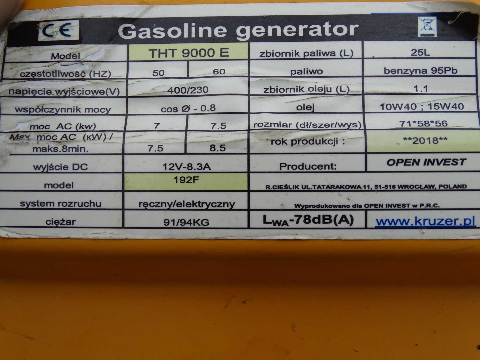 Agregat prądotwórczy 400/230 V* 7,5 KW* Stan bardzo dobry* faktura VAT