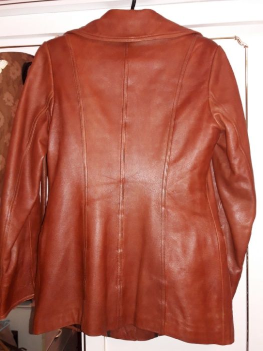 Курточка пиджак кожаная, рыжая демисезон
