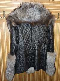 Зимова курточка з натуральної шкіри+ цельне хутро чернобурка