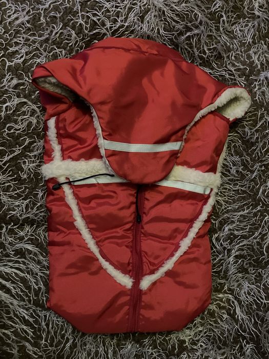 Piccolino śpiworek Alaska otulacz do sanek czerwony z misiem zasuwany