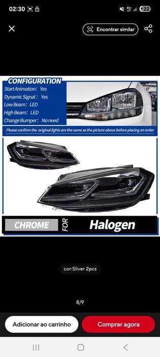 Faróis Golf 7.5 LED