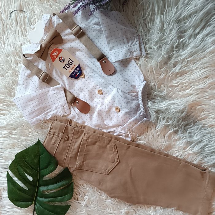 Nowy elegancki komplet zestaw dla chłopca 80 na chrzest chrzciny wesel