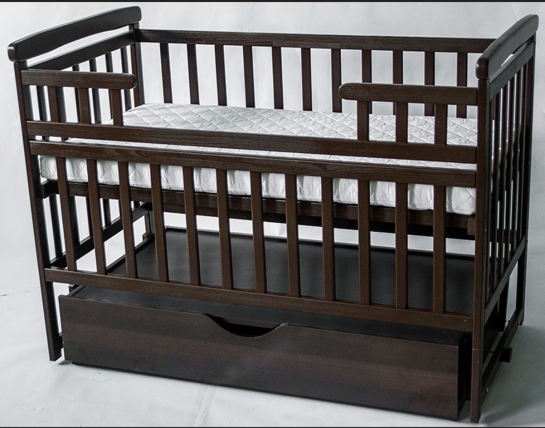 Детская кроватка трансформер с ящиком DeSon Орех + матрас Flitex