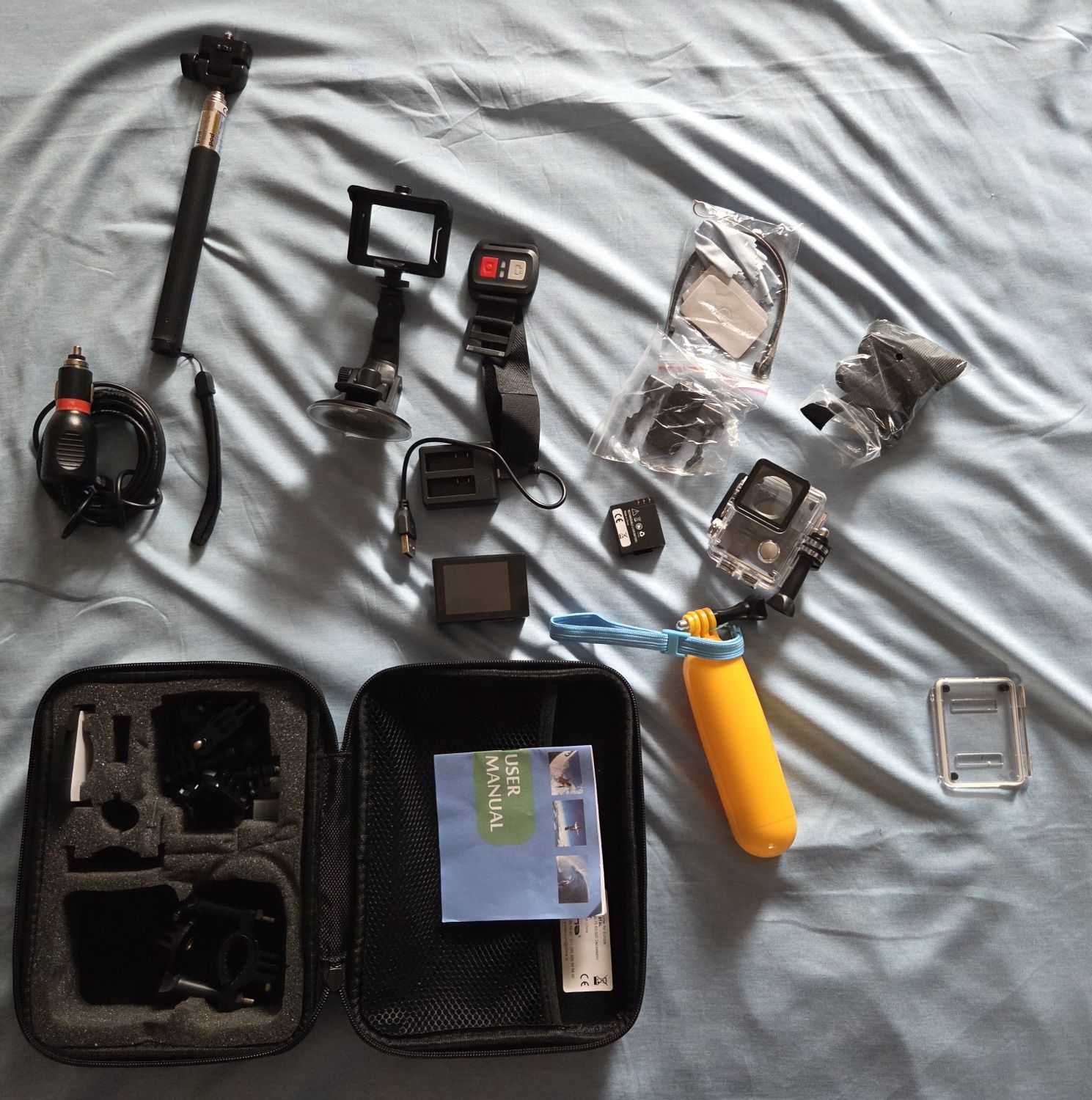 Kamera 4k wi-fi typu go pro z mnóstwem akcesoriów w zestawie