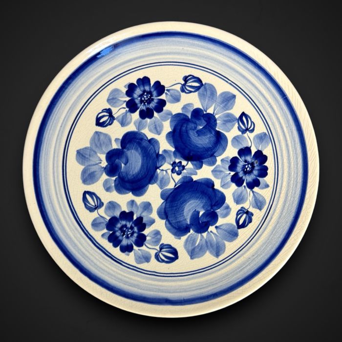 Patera talerz dekoracyjny fajans Włocławek kobaltowe kwiaty B4/1122