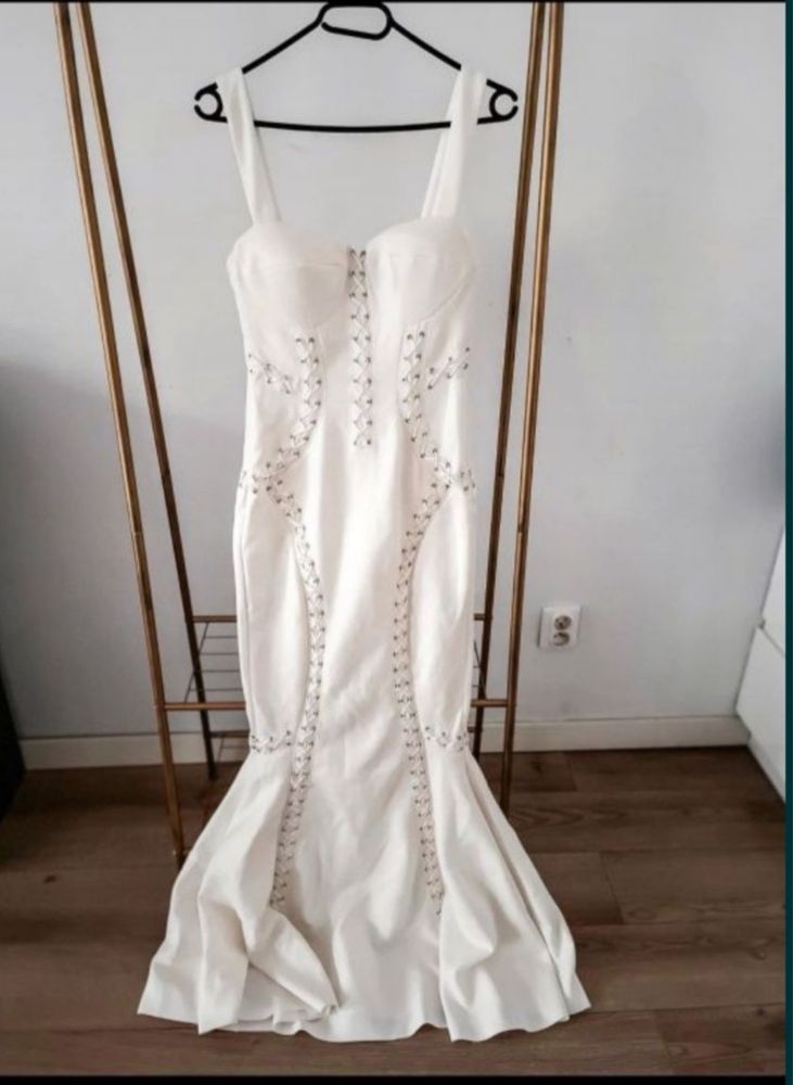 Biała gorsetowa sukienka maxi wiazana syrena 42 xl asos luxe