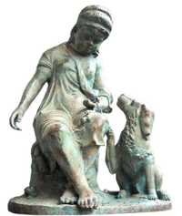 Brąz rzeźba ogrodowa- Dziewczynka z psem