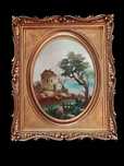 Quadro antigo pintado a óleo com moldura dourada
