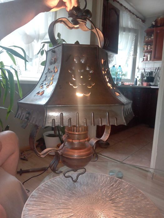Stara lampa wisząca miedziana - styl rustykalny