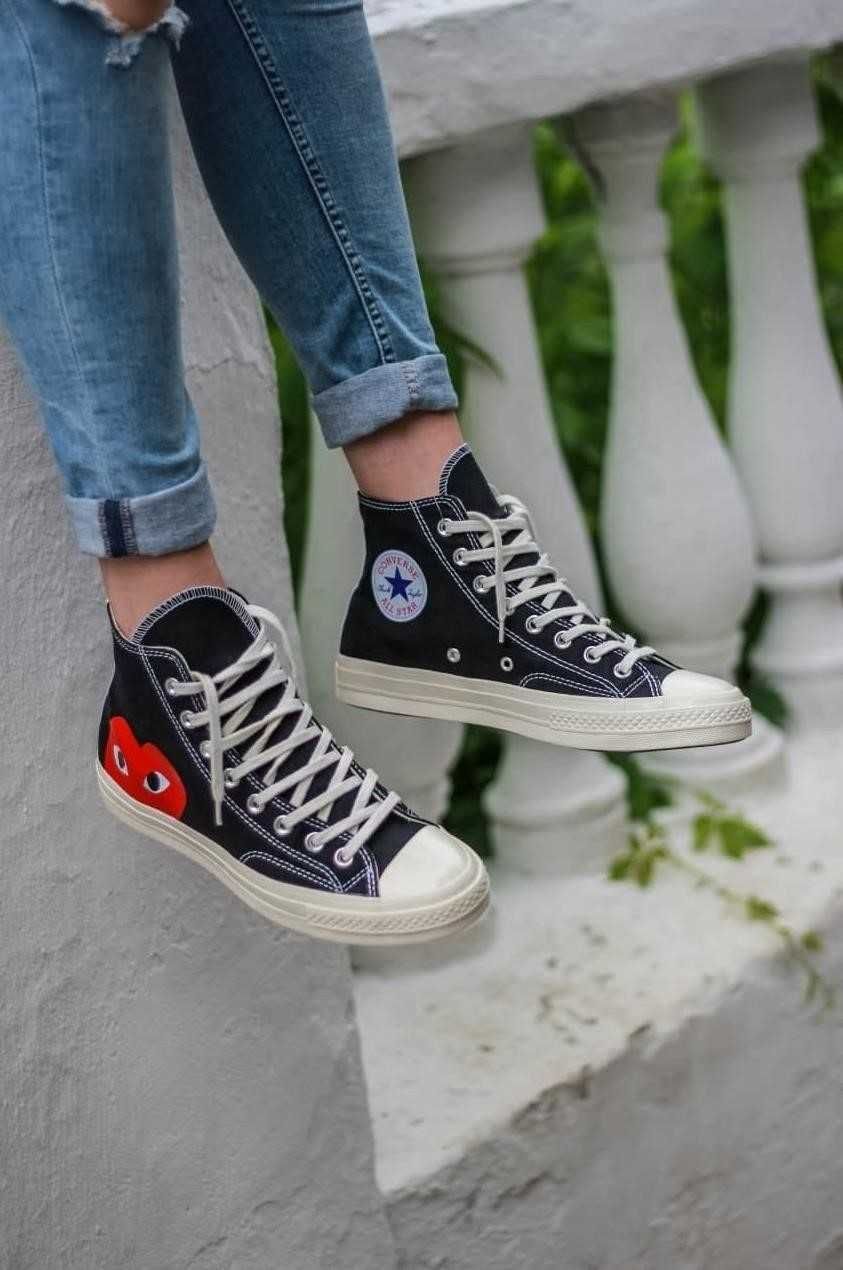 Жіночі кеди конверси високі олл стар чорні Converse Des Garcons