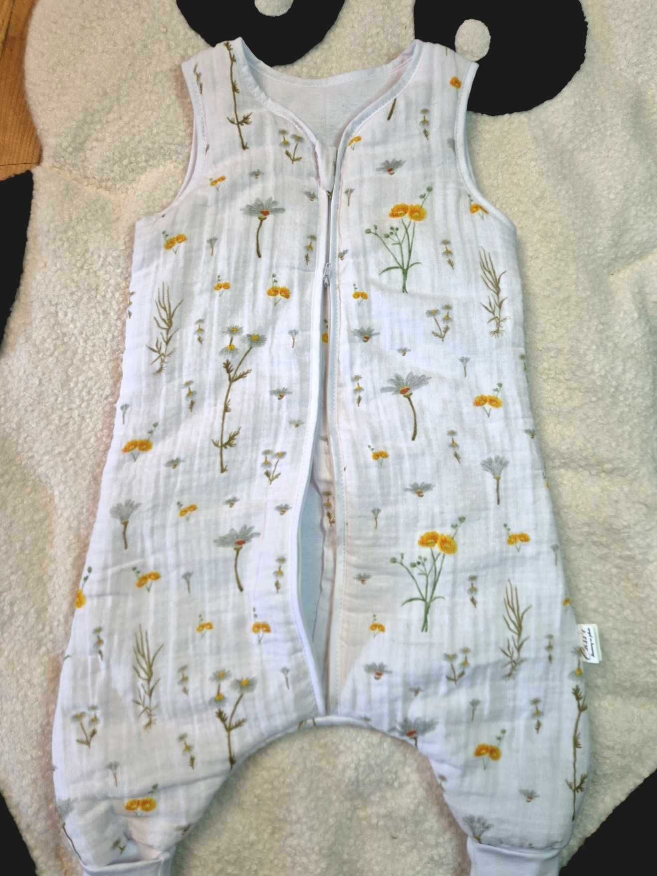 MUŚLINOWY Śpiworek z nogawkami standard 1 tog r.80-86 wzór Kwiaty