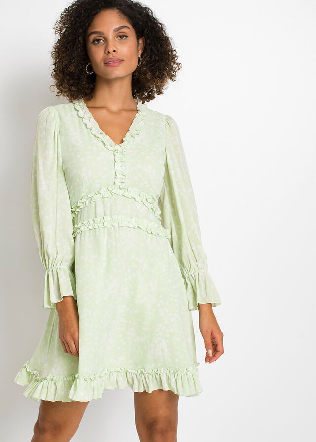 B.P.C zielona sukienka z falbanami i wycięciem ^36