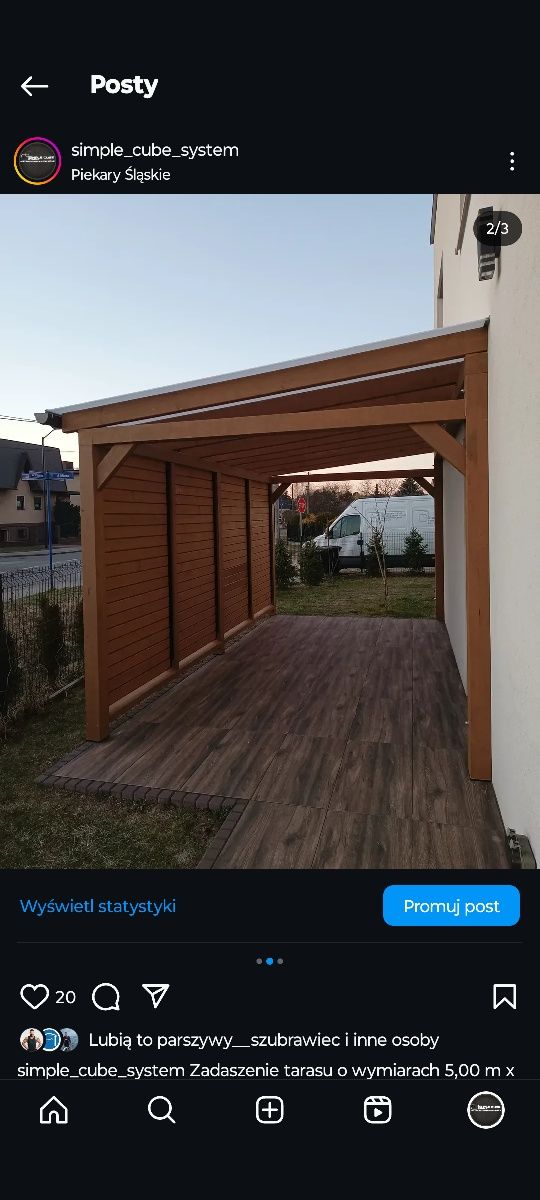 Drewniane zadaszenie tarasu, pergola, wiata, taras, poliwęglan!